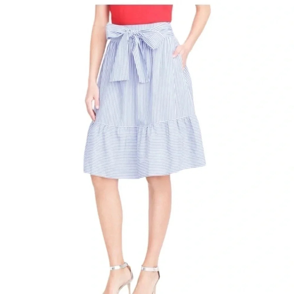 J Crew Factory Tie Waist Skirt 8 Striped Blue White. Excellent condition!